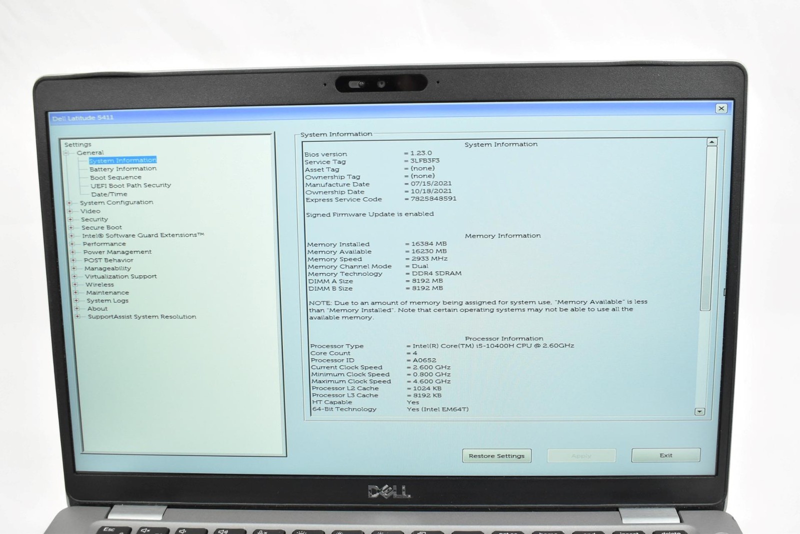 Dell Latitude 5411 Laptop i5-10400H 2.6GHz 16GB 256GB SSD No OS *See Details*