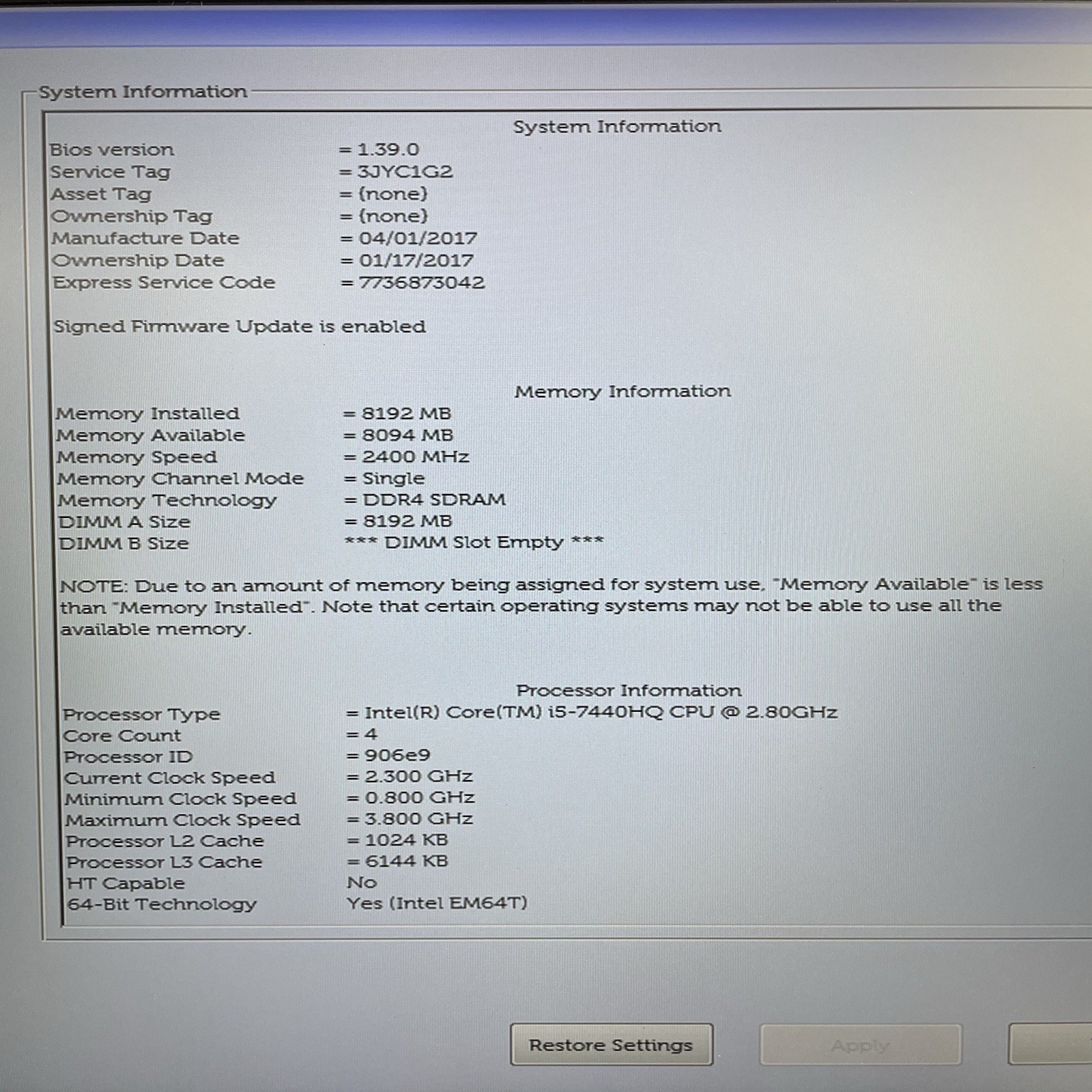 Dell Latitude 5580 15.6″ i5-7440HQ 2.8GHz 8GB RAM No SSD/OS/AC – Bad Hinge Cover