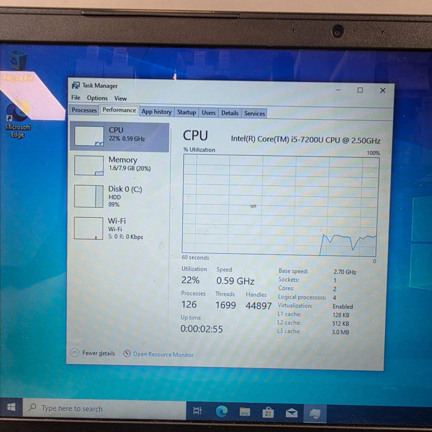 Dell Inspiron 5000 15.6″ i7-7200u 2.5GHz 8GB RAM 1TB HDD Bad Battery