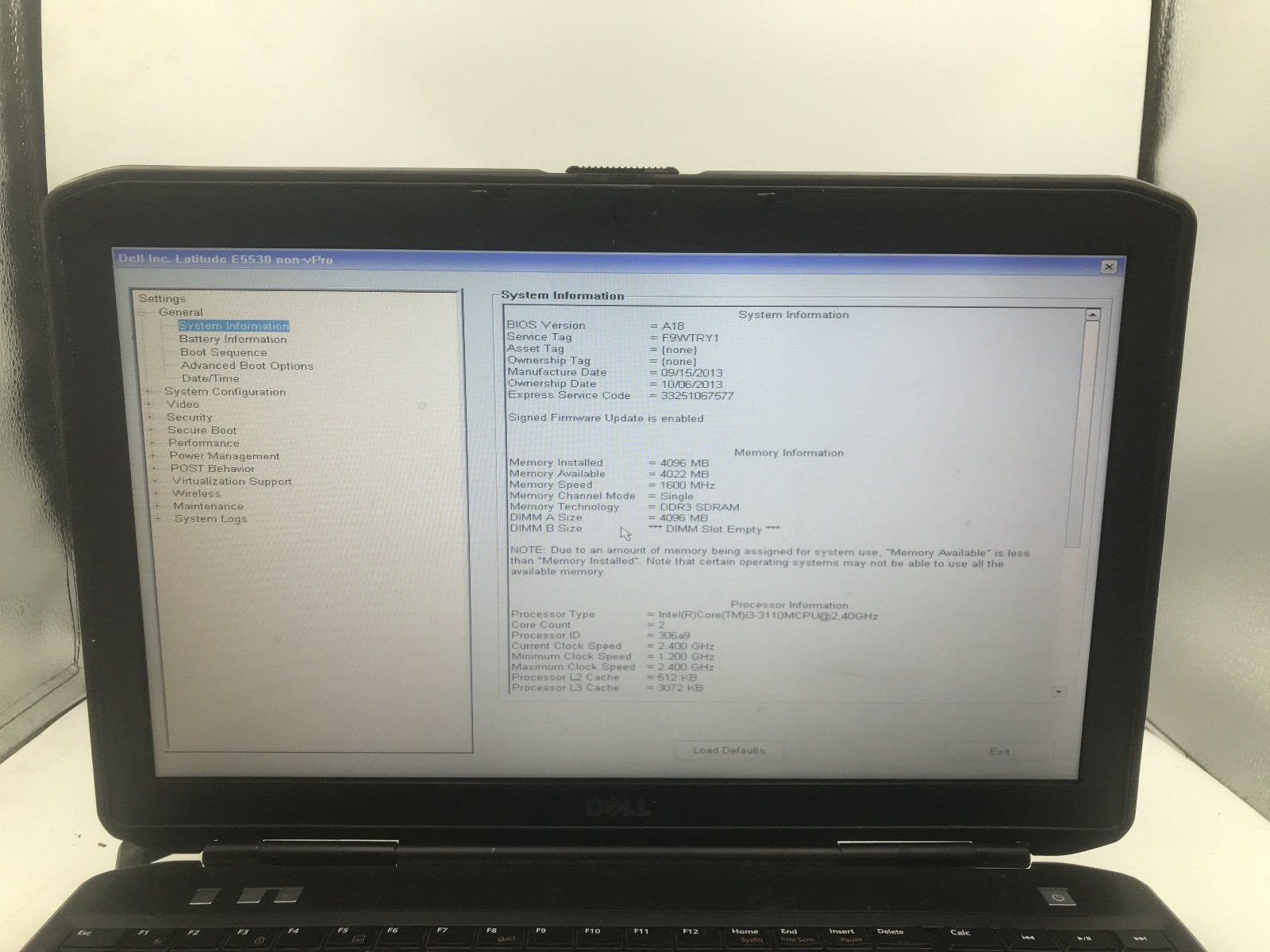 DELL LATITUDE E5530 – BOOTS TO BIOS – INTEL I3 3110M – NO RAM – 15″ – READ – BB