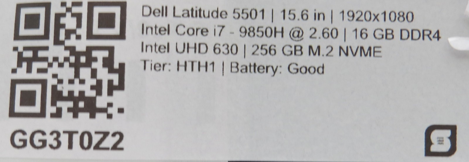 Dell Latitude 5501 i7-9850H @ 2.6GHz 16GB DDR4 256 GB m2 No OS
