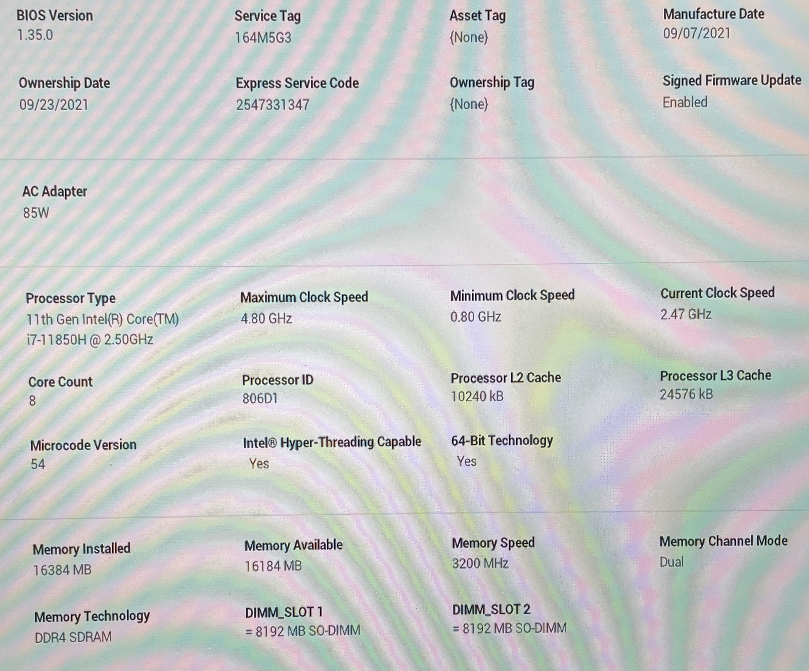 DELL PRECISION 5560 15″ i7 2.50GHz 16GB RAM 256GB SSD–GRADE D
