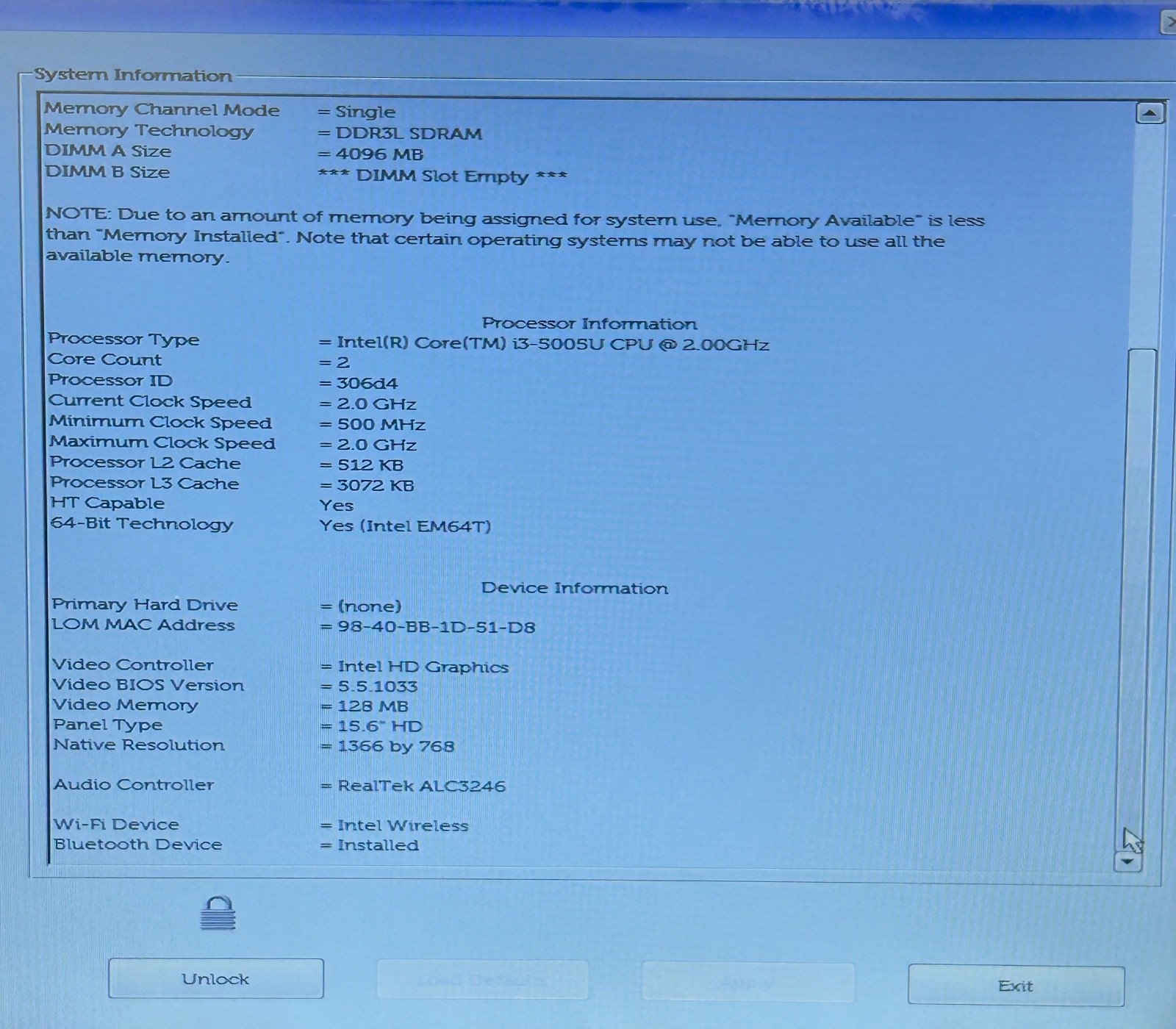 Dell Latitude 3560 15.6″ Intel i3-5005U 4GB RAM BIOS Locked No Drive