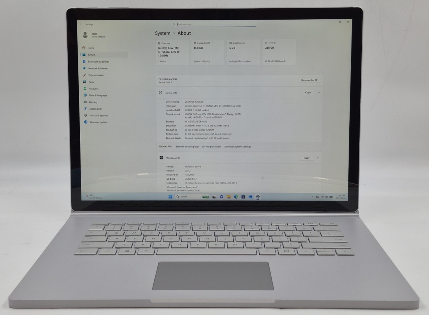 Microsoft Surface Book 3 i7-1065G7 1.30GHz 16GB RAM 512GB NVMe W11P