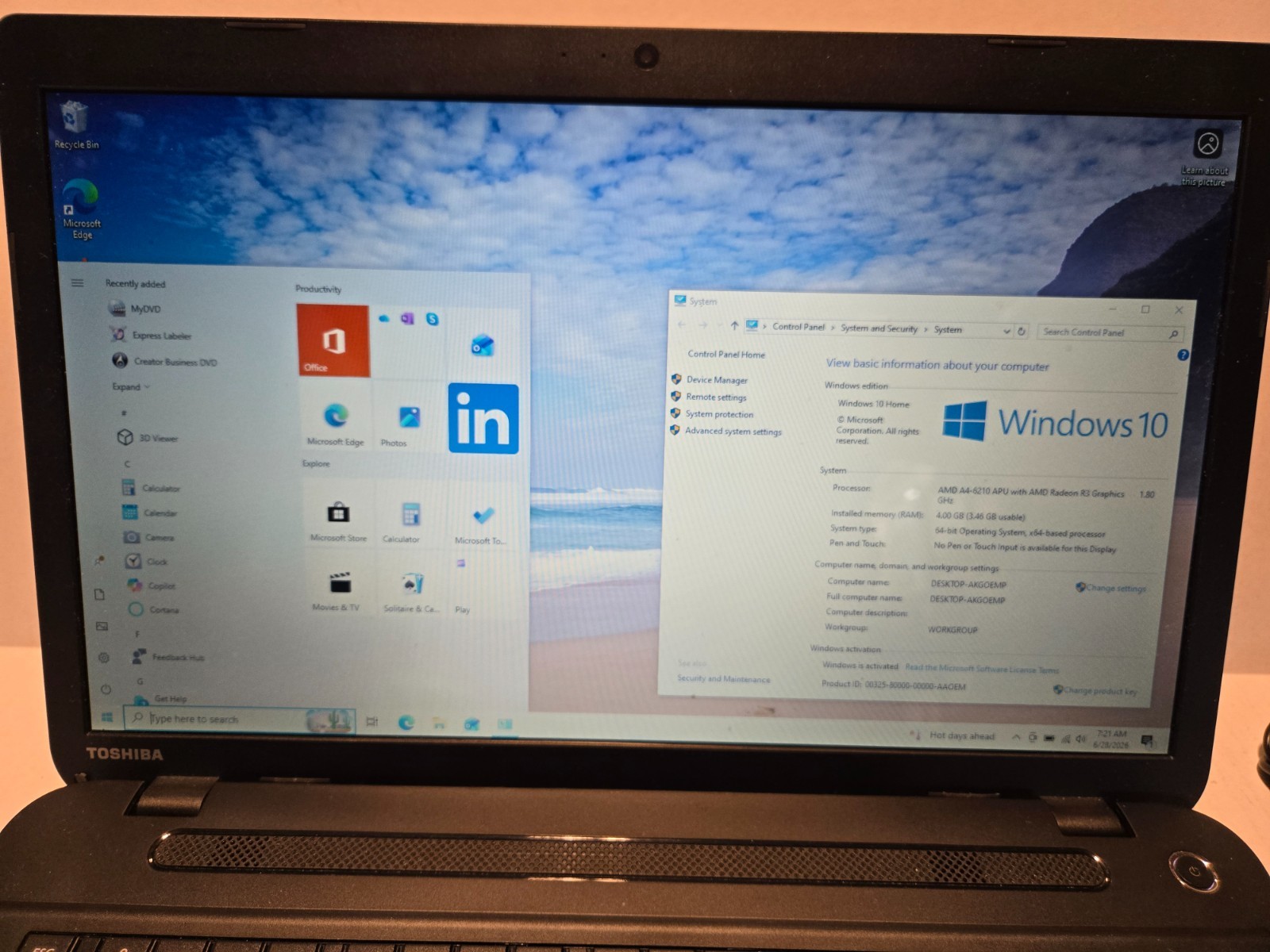 Toshiba Satellite C75D 17.3″ Laptop AMD A4-6210 4GB 500GB Win-10 DVD-RW Web-Cam