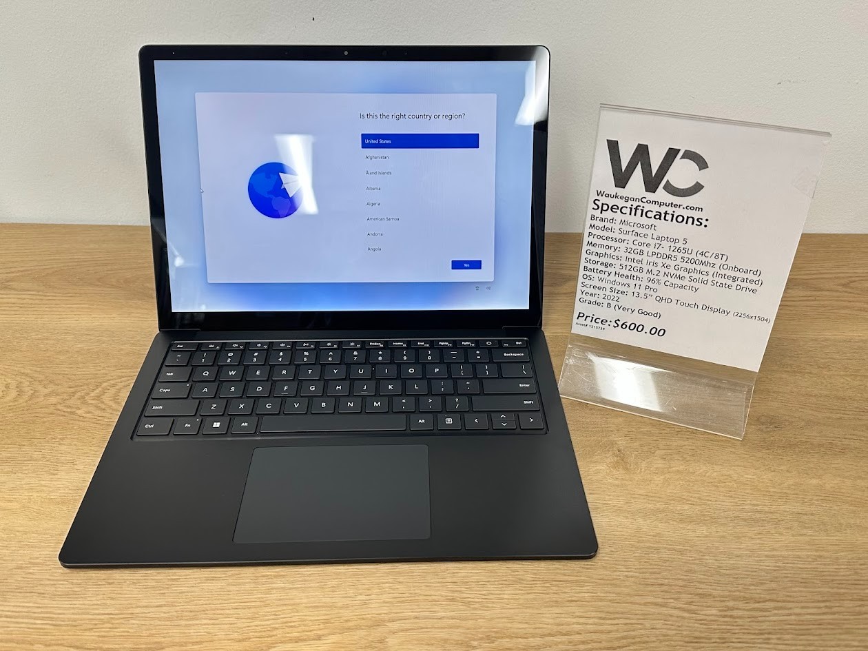 Microsoft Surface Laptop 5 Core i7 1265U, 32GB LPDDR5 Intel Iris Xe, 512GB SSD