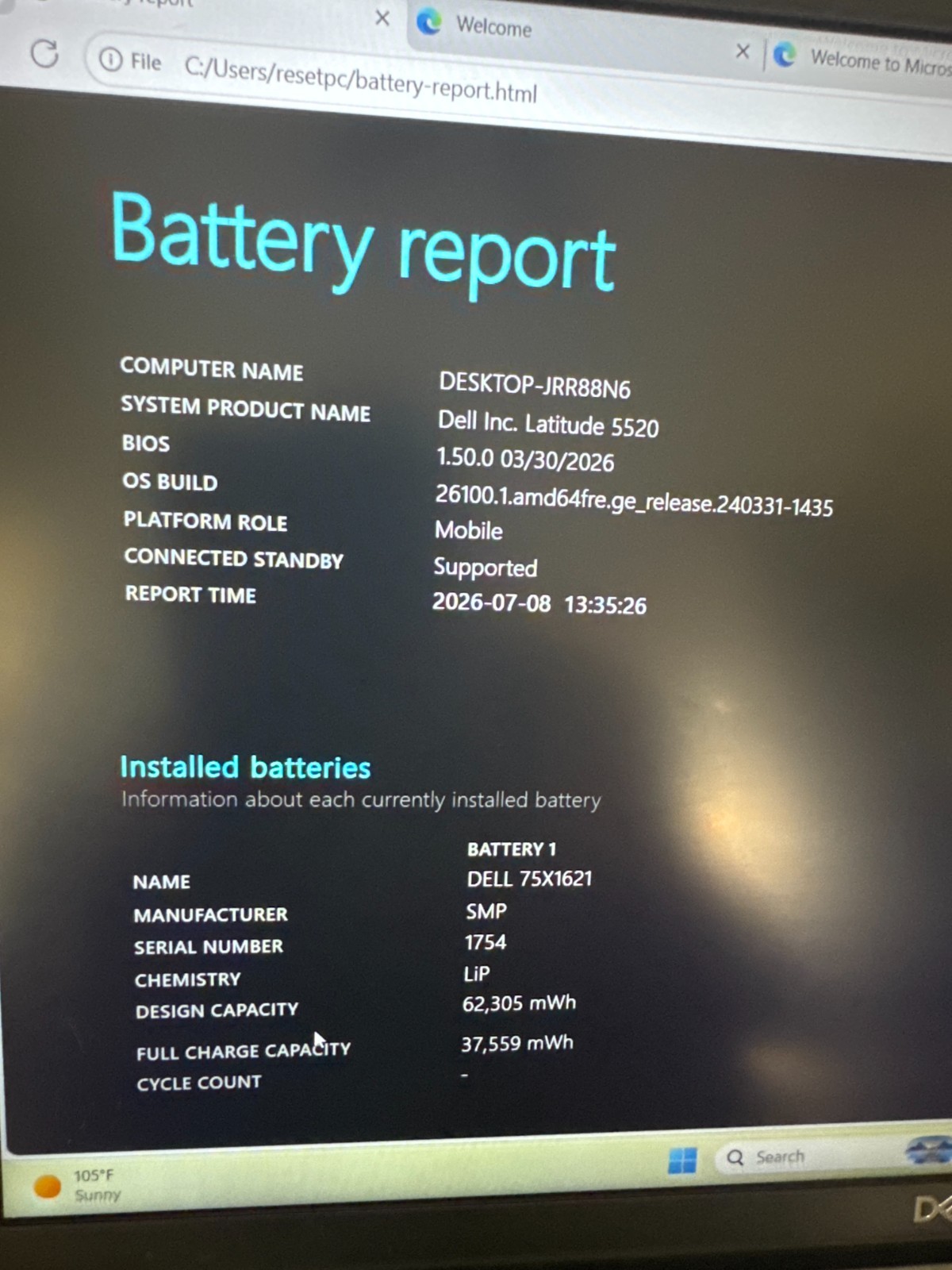 Dell Latitude 5520 i7 11th Gen., 477Gb Storage, 16 Gb Ram, No power adapter.