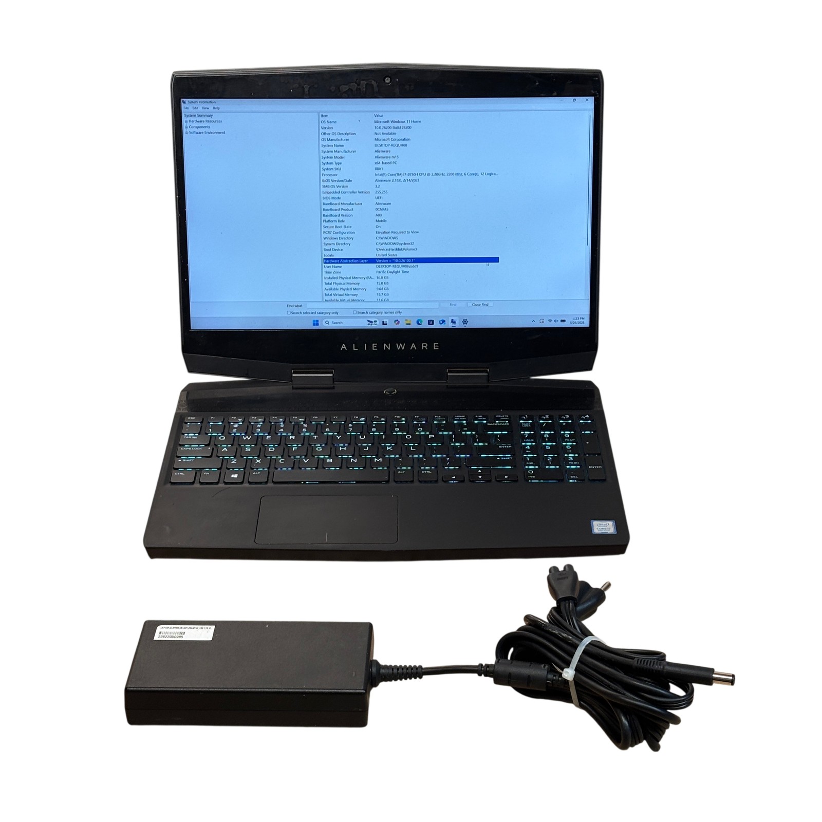 Alienware m15 P79F Intel Core i7-8750H 2.2GHz 16G RAM 128GB SSD 15.6″ Win11 Home