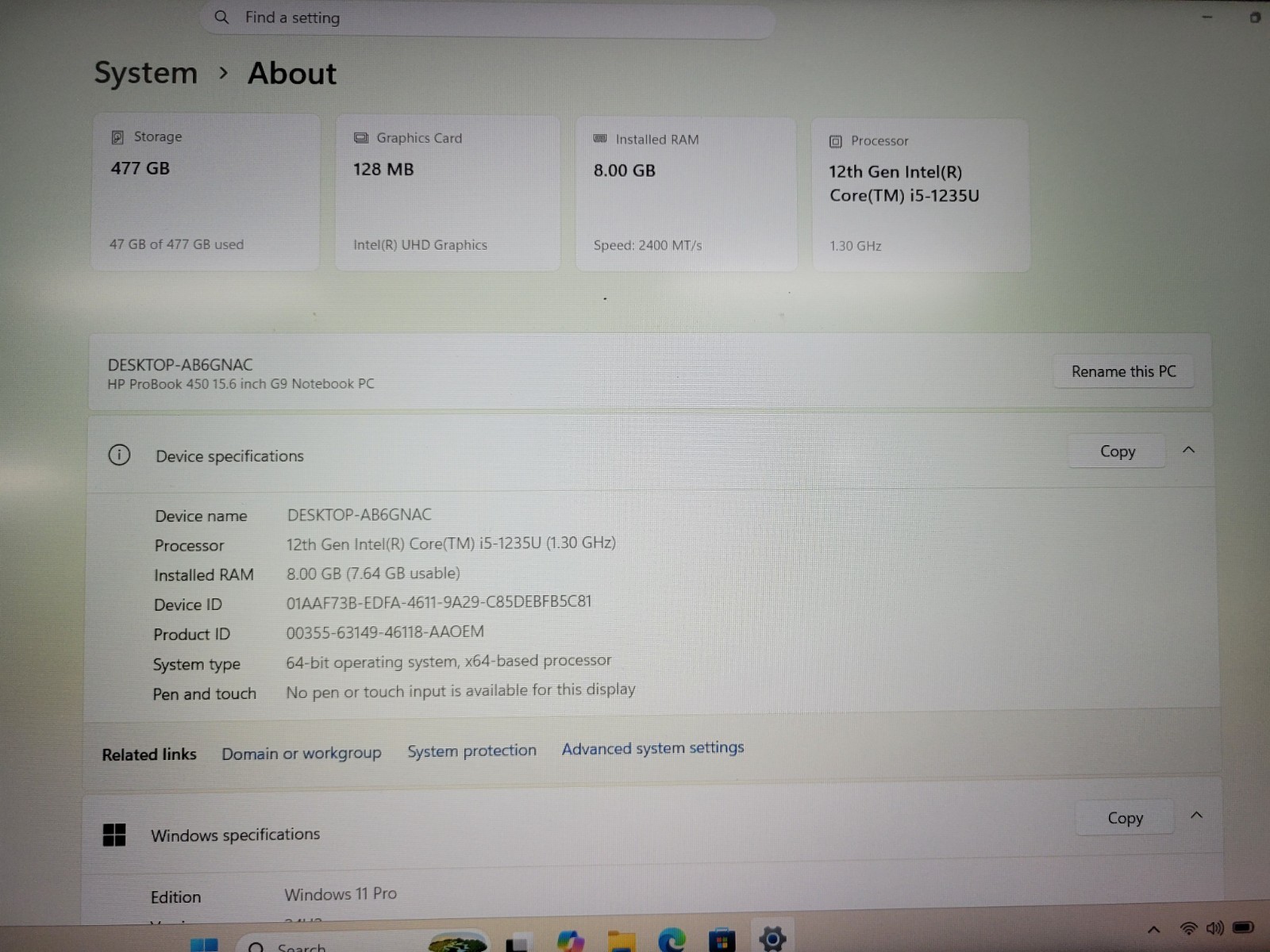 HP ProBook 450 G9 15.6″ i5-1235U 8GB RAM 512GB SSD Win 11 Pro *Dents* | C745