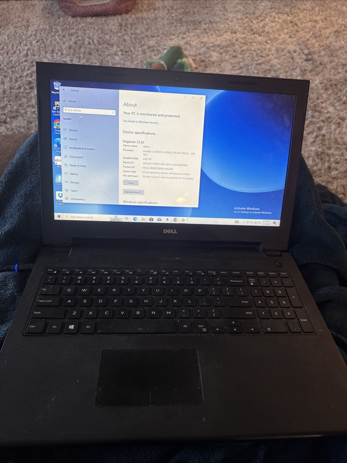 Dell Inspiron 3542 CPU Core I3-4030U 1.90GHz 4GB RAM 15.6