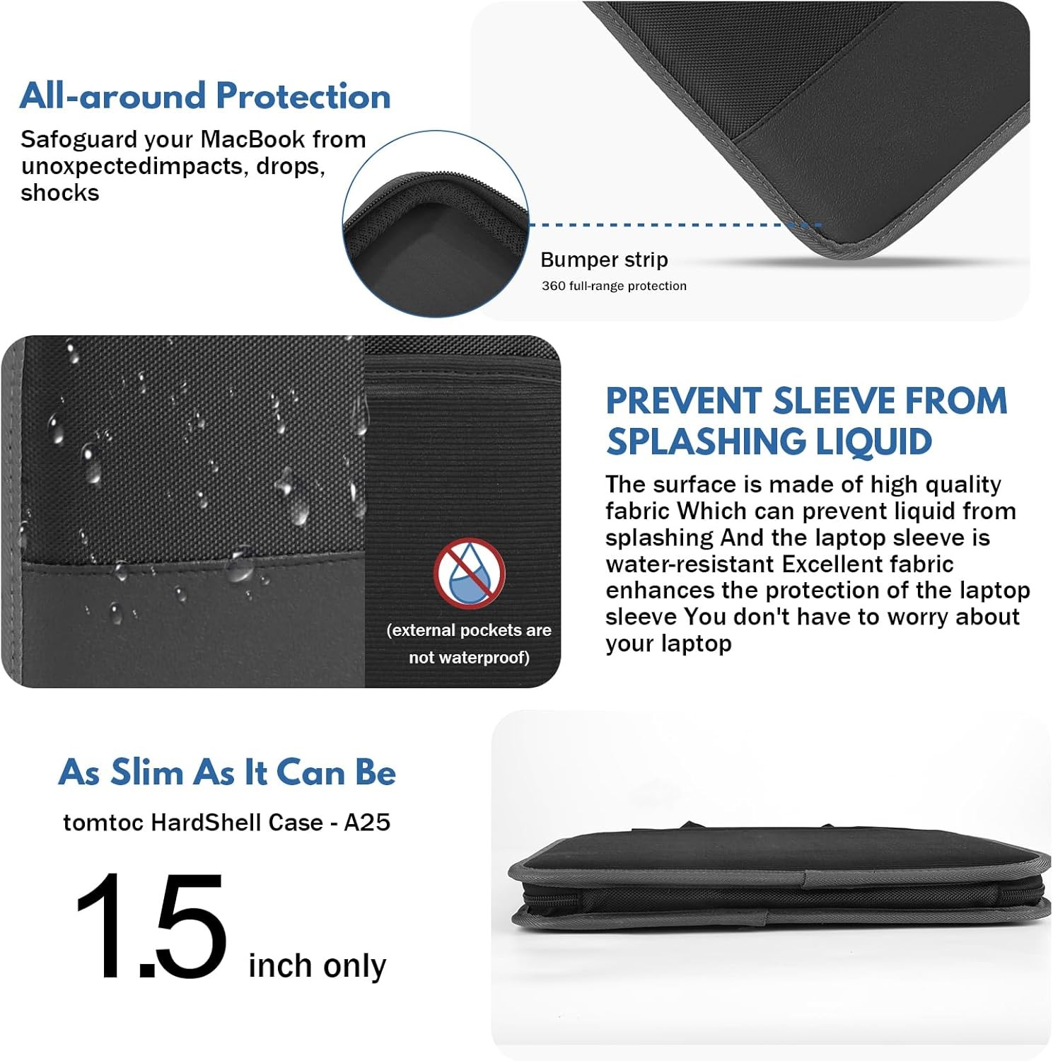 Laptop Case Sleeve 15.6 inch, Shockproof Computer Cover for HP, ASUS, Dell, Leno