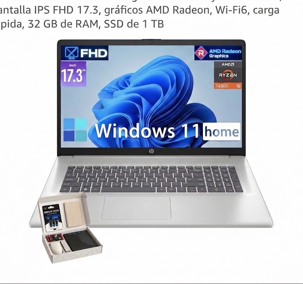 HP 17 17.3″ FHD Ryzen 5 7430U 32GB 1TB SSD Wi-Fi Win 11 Home Silver