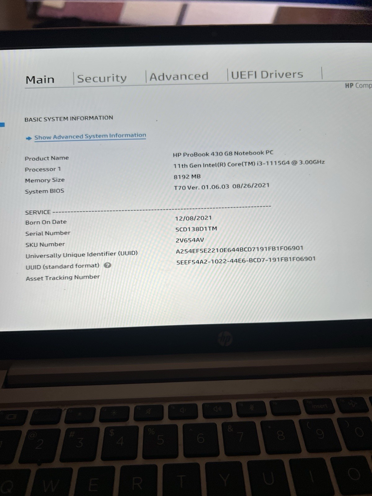 HP ProBook 430 G8 Intel Core i3-1115G4 @ 3.00Ghz 8GB RAM 256SSD NO OS
