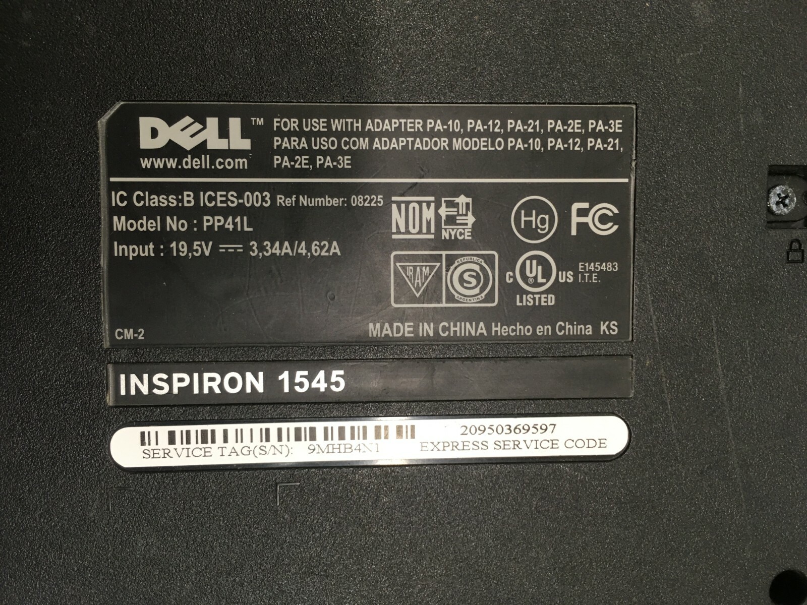 DELL Inspiron 1545 Laptop For parts Does not Boot NO LCD Screen/Keyboard/HDD. JR