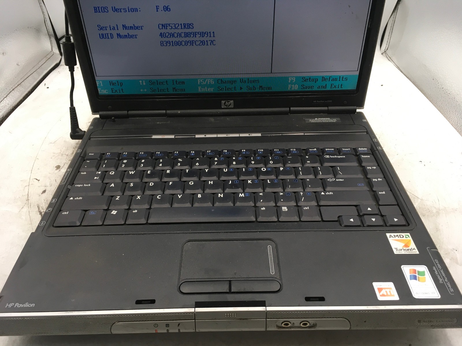 HP PAVILION ZE2000 – BOOTS TO BIOS – AMD TURION 64 – 512MB RAM – READ DESC – BB
