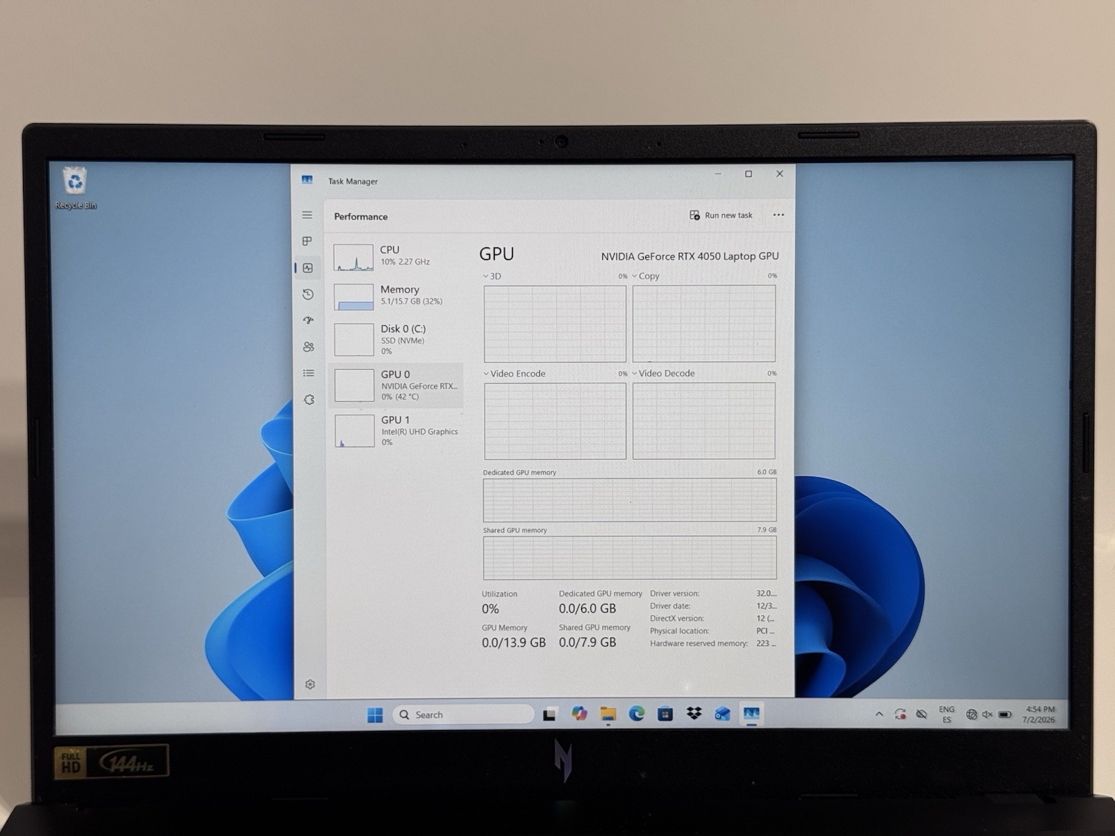 Acer Nitro V 15 165Hz FHD i5-13420H 16GB 512GB SSD RTX 4050 READ