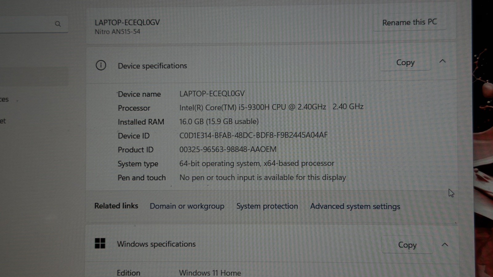 Acer Nitro 5 AN515-54 Gaming Laptop Intel Core I5 9th Gen 16GB RAM