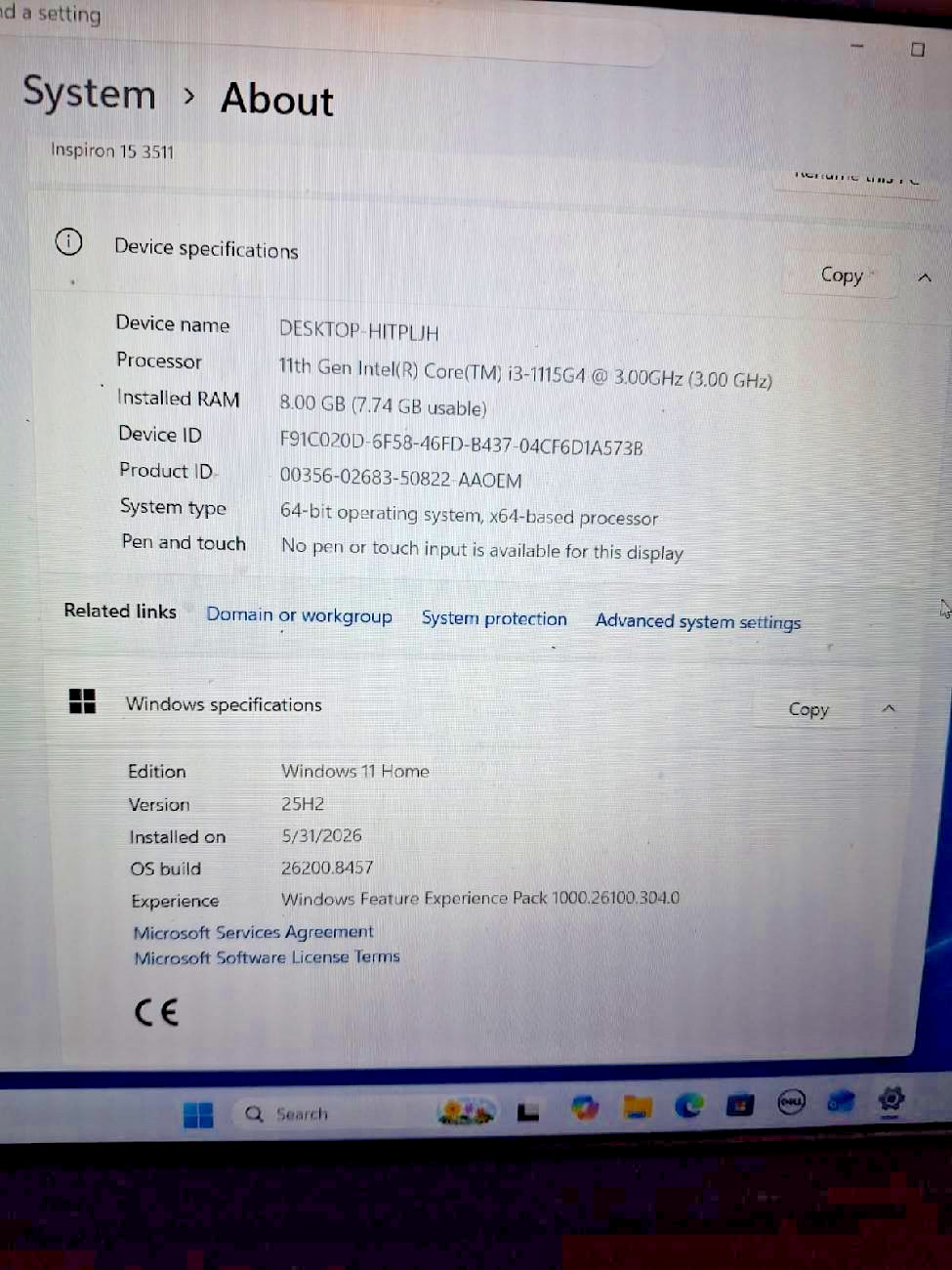 Dell Inspiron 15 3511 15″ Core i3 11th Gen 8GB RAM 128GB SSD Black Laptop