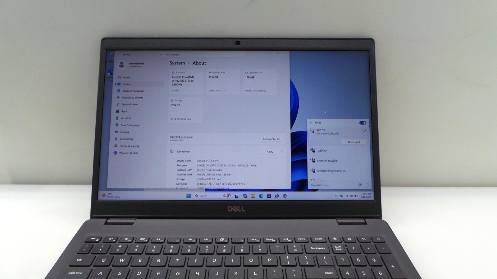 Dell Latitude 3510 15.6″ | i5-10210U 1.60GHz | 16GB RAM 256GB NVMe | WIN 11 PRO