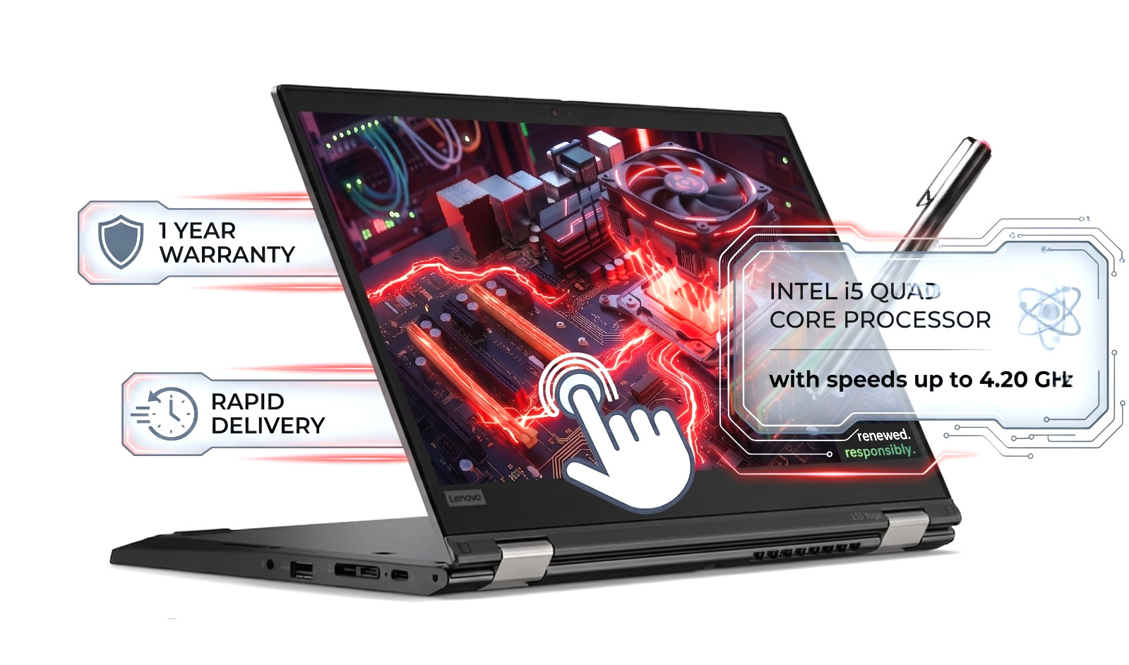 13.3″ FHD Lenovo Yoga Laptop PC: Backlit Keyboard! Stylus pen! Windows 11 Pro!