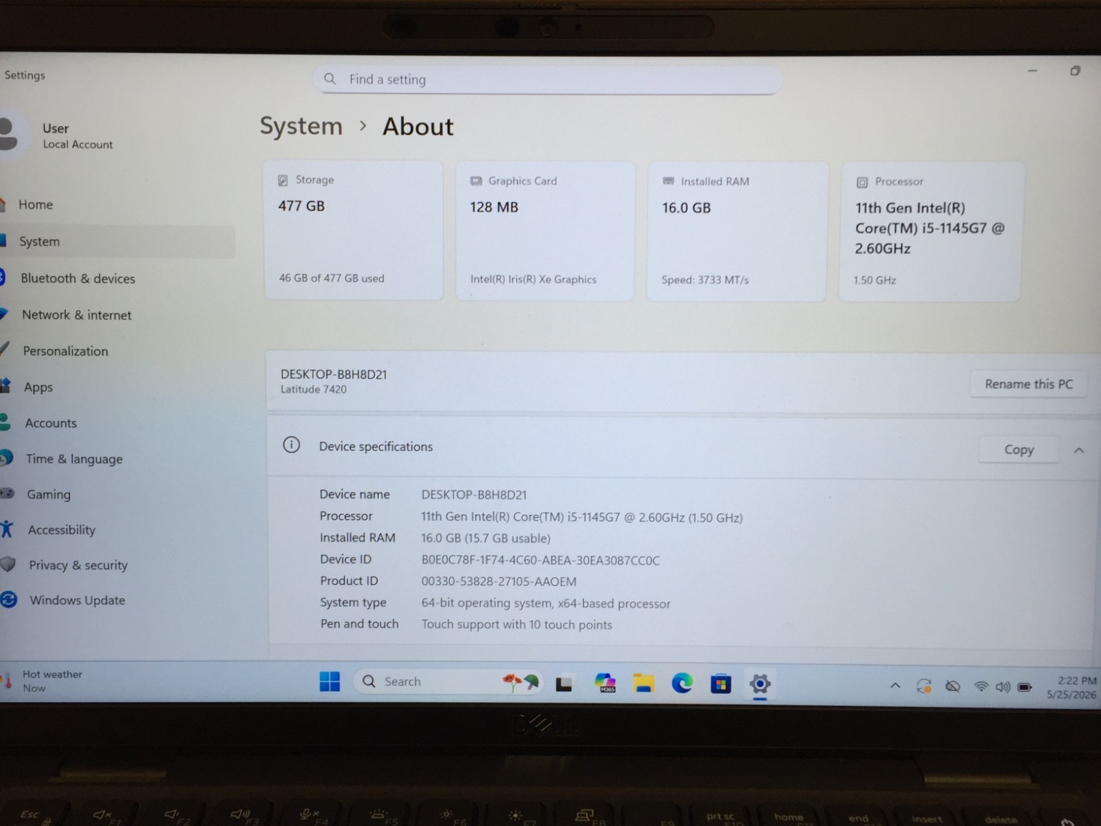 Dell Latitude 7420 Laptop/14″ FHD Touch/Intel Core i5-1145G7/16GB RAM/512GB SSD