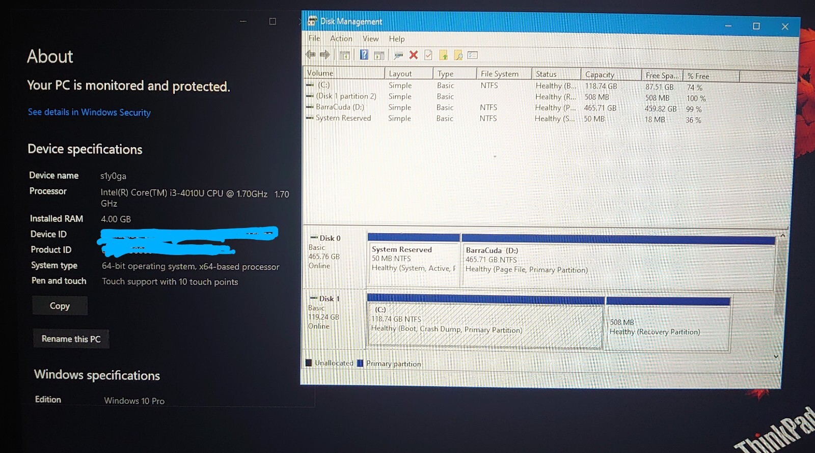 [Lenovo ThinkPad S1 Yoga i3-4010u, 128GB SSD + 500GB HDD, 4GB RAM NO CHARGER]