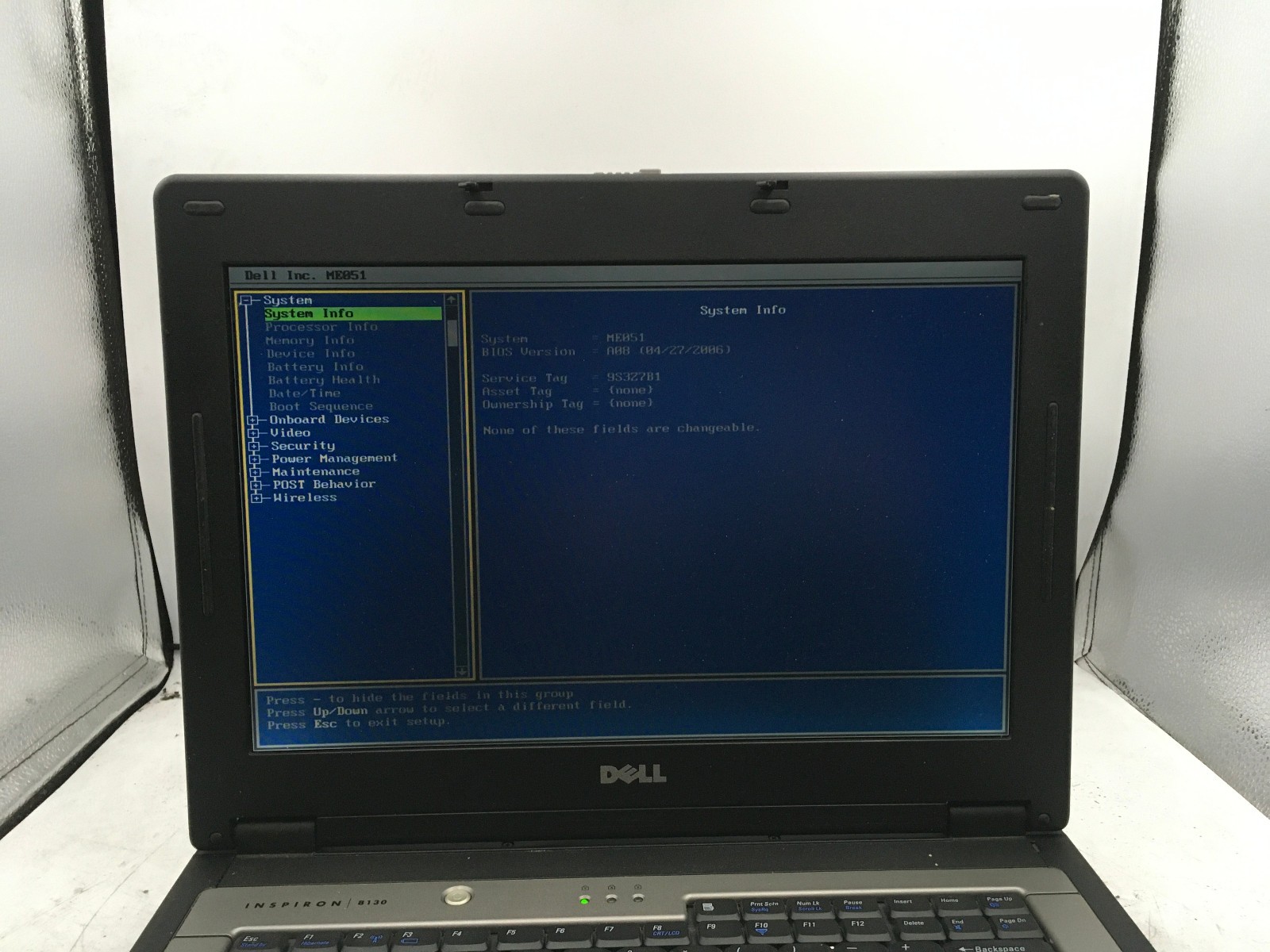DELL INSPIRON 8130 – BOOTS TO BIOS – INTEL CENTRINO – 4MB RAM – READ DESCRIP -BB