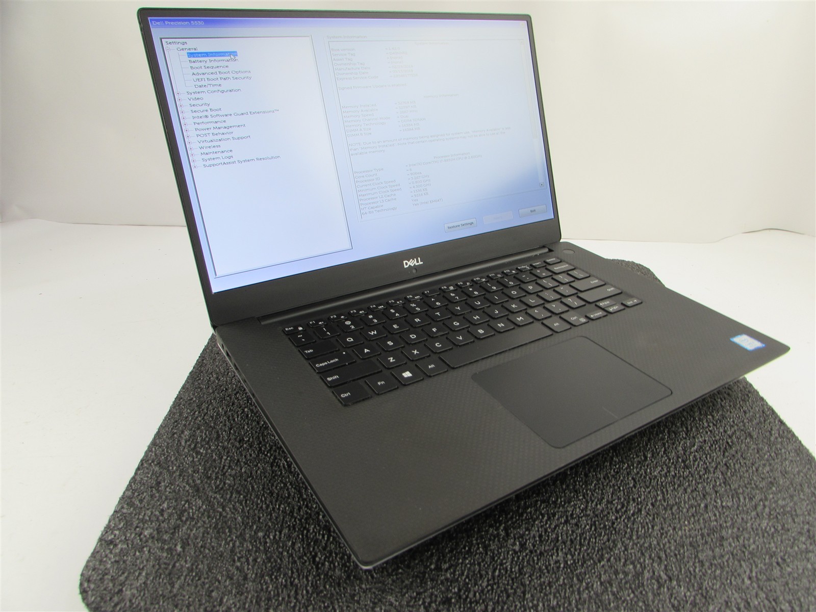 DELL PRECISION 5530 1920X1080 I7-8850H NO SSD 32GB RAM NVIDIA P1000 NO O.S