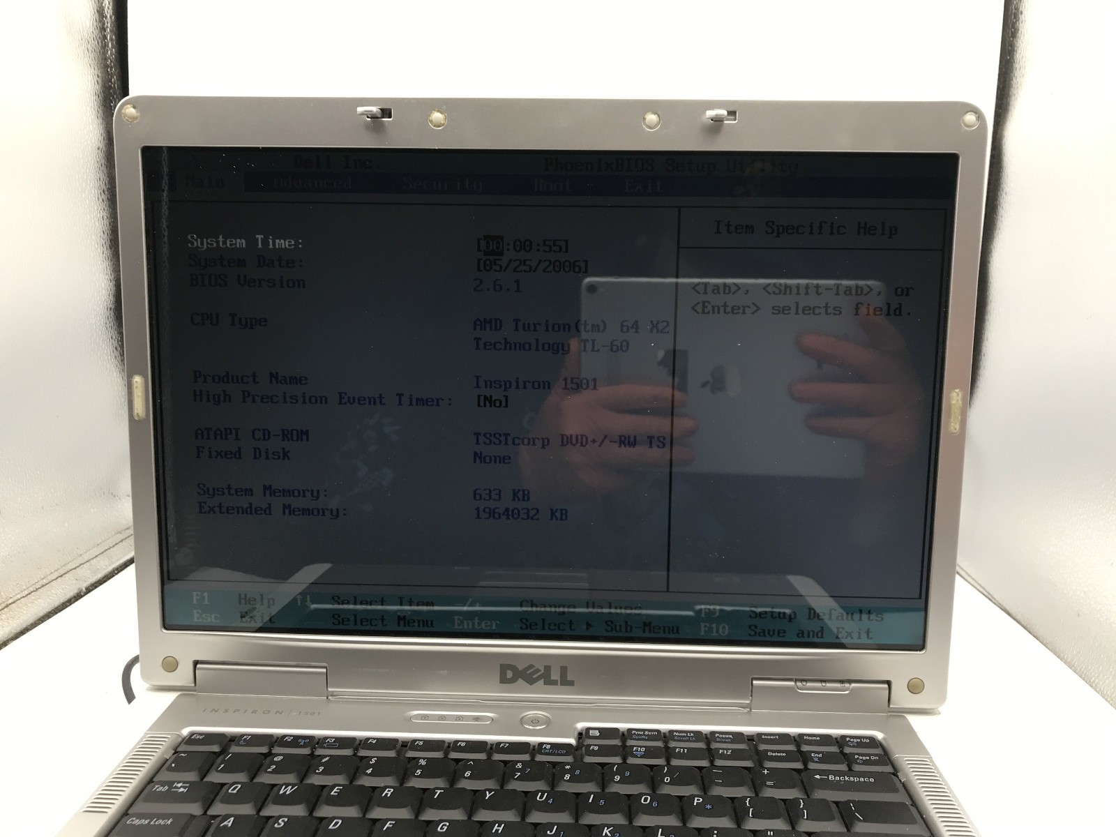 DELL INSPIRON 1501 – BOOTS TO BIOS – AMD TURION 64 X2 – NO RAM -READ DESCRIP- BB