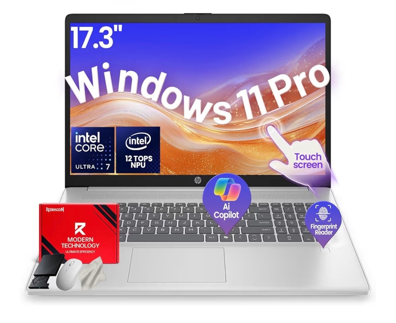 HP 17-inch Touchscreen AI Laptop – Intel 12-Core Ultra 7 255U (UP to 5.2GHz) wit