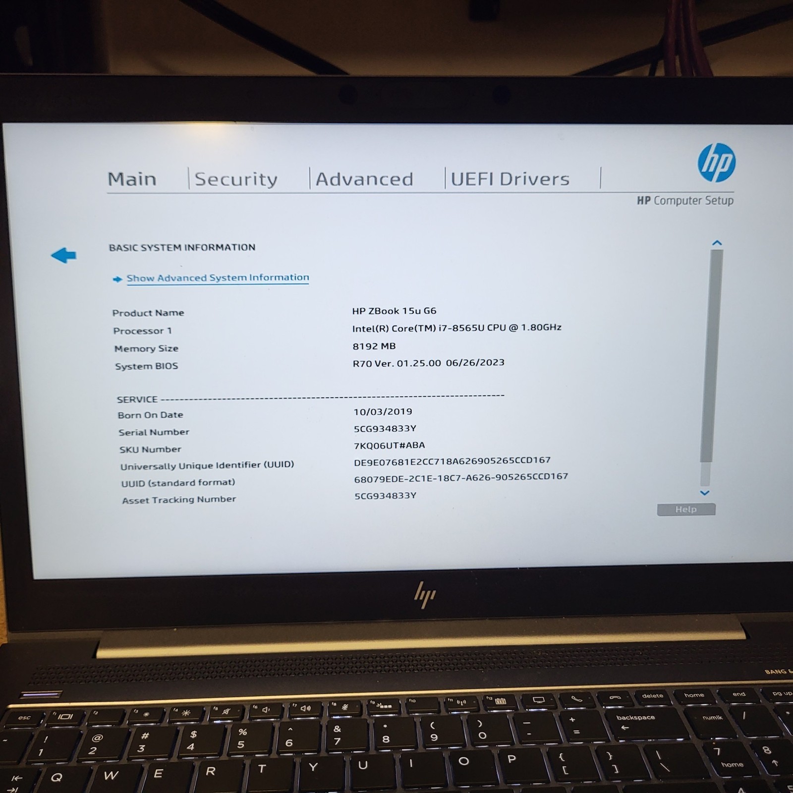 Light Spots HP ZBook 15u G6 Laptop Intel i7-8565U 1.8GHz 8GB 256GB SSD