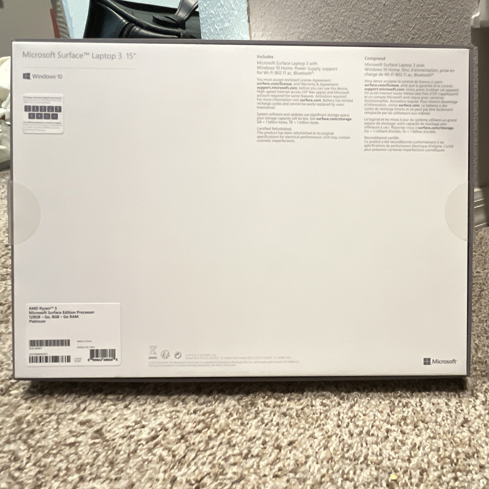 **EMPTY BOX**Microsoft Surface Laptop 3 15″ Ryzen 5 8GB 256GB SSD Platinum