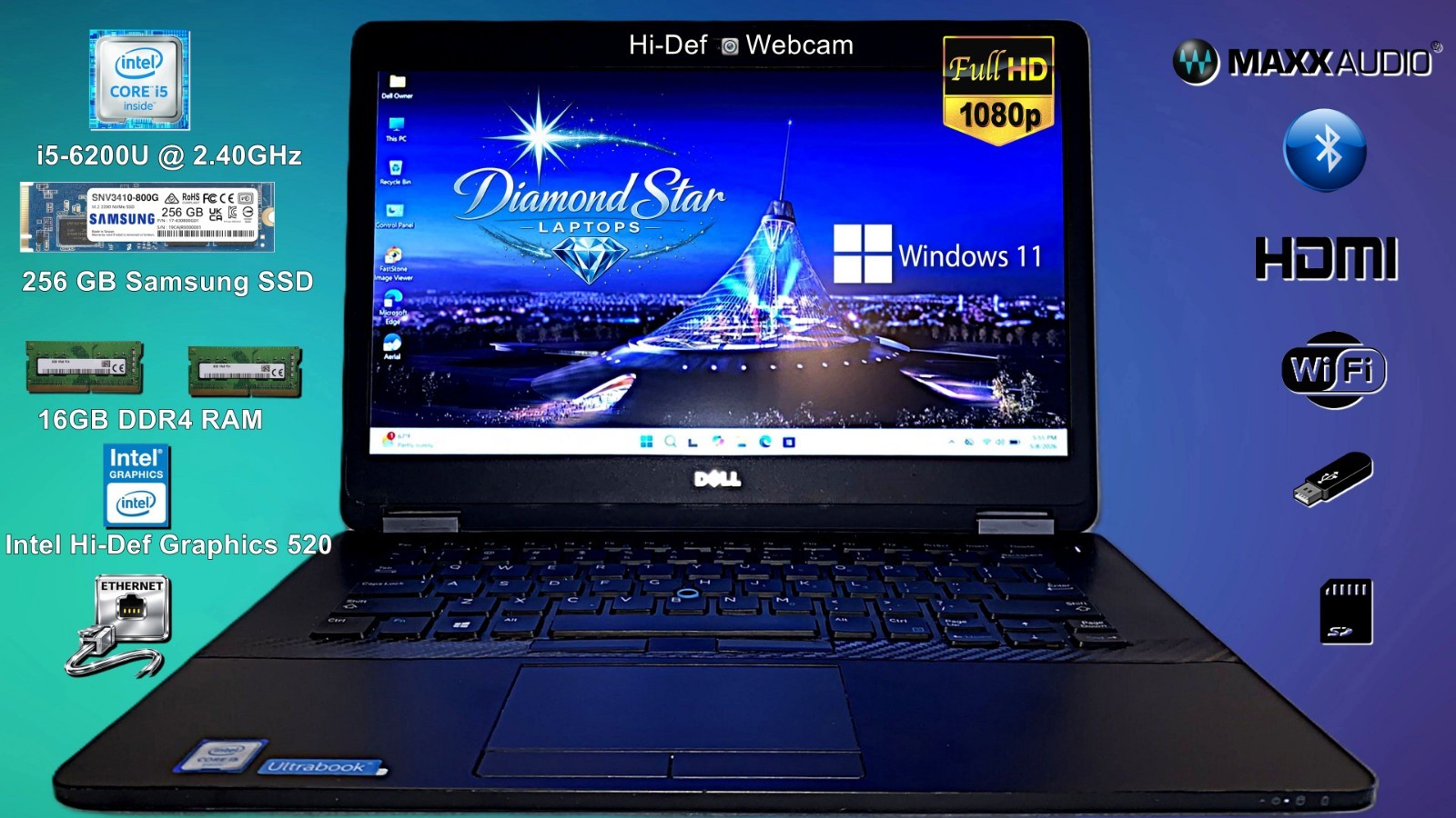 DELL LATITUDE E7470 14″ i5 @2.40GHz 16GB RAM 256GB SSD Win 11 Pro FAST
