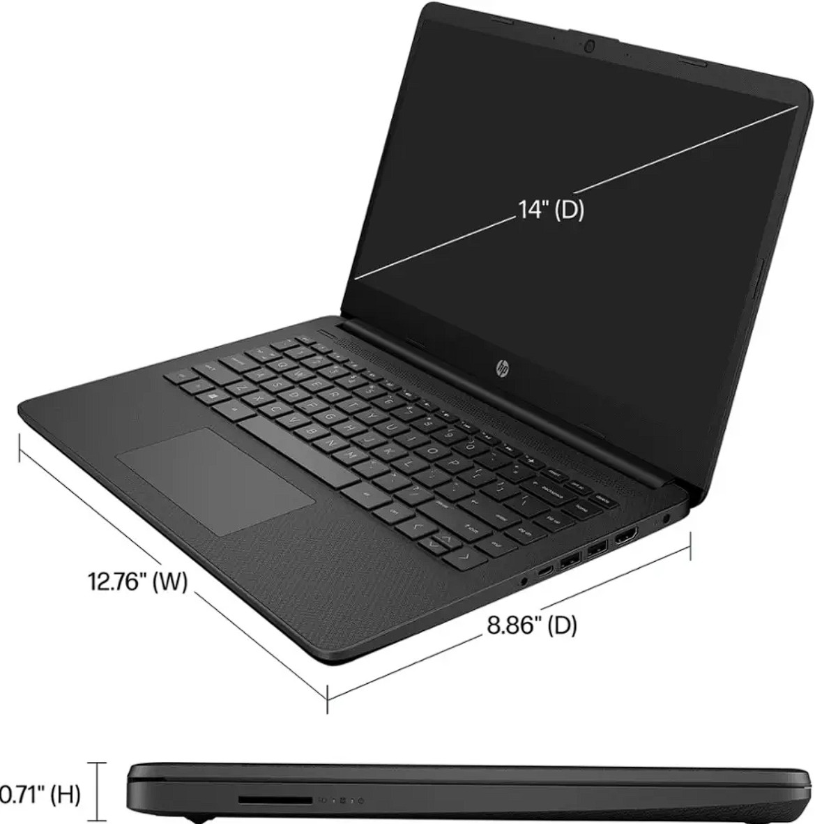 HP 14-dq0761dx 14″HD LED Intel Celeron N4120 4GB SODIMM DDR4 SDRAM 128GB EMMC