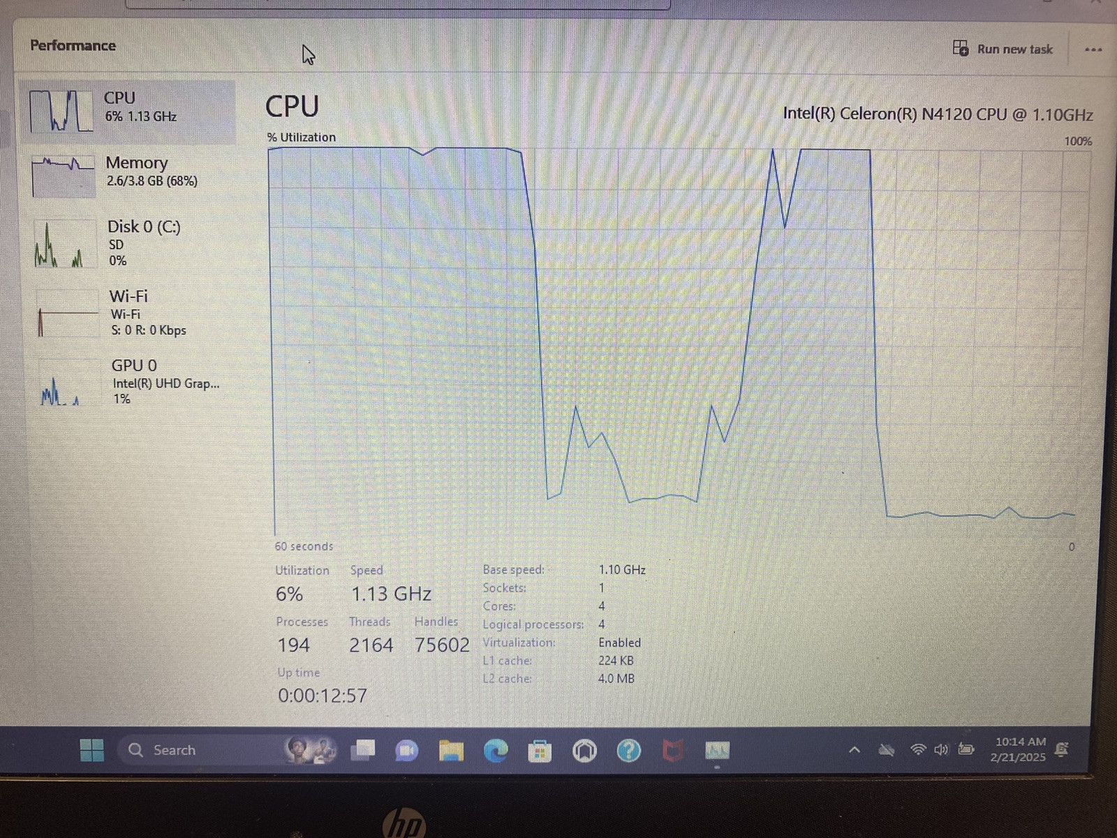 HP 14-cf2111wm 14″ HD Celeron N4120 1.1GHz Intel UHD Graphics 600 4GB RAM