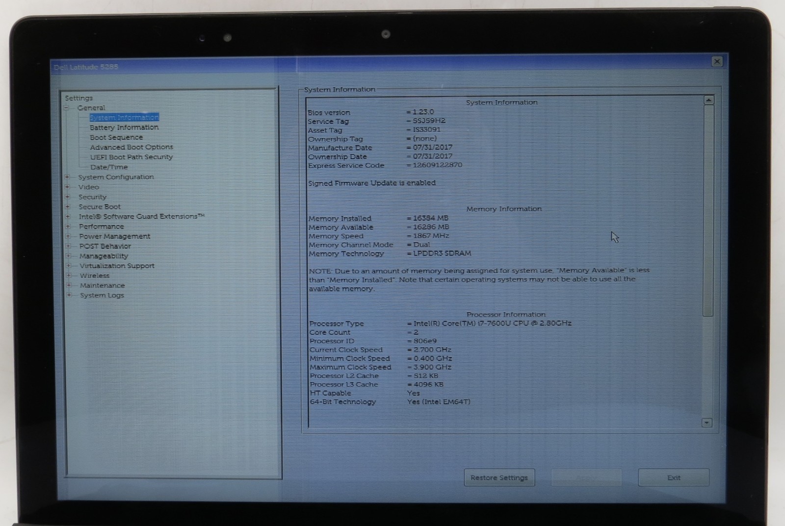 Dell Latitude 5285 | i7-7600U @2.00Ghz | 16GB RAM | 256GB M.2 | No OS/AC
