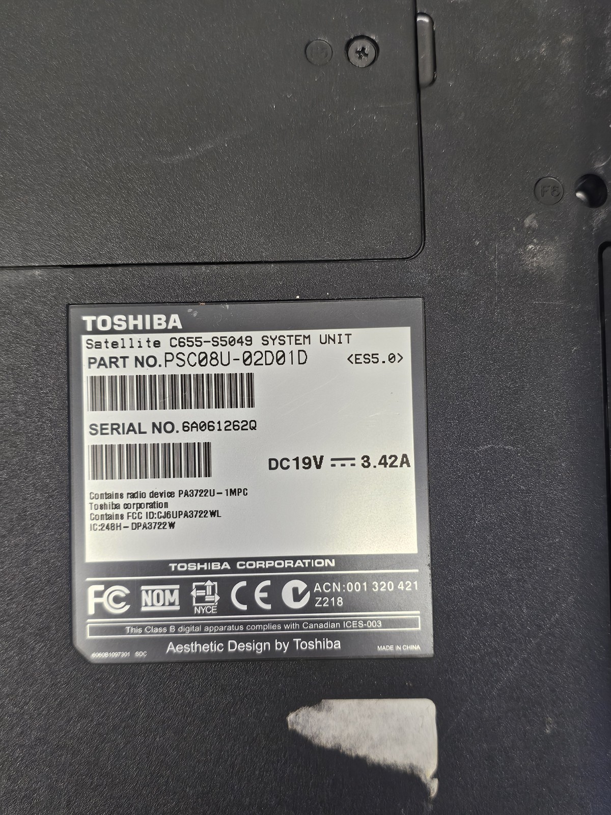 Toshiba Satellite C655-S5049 Laptop – Intel Celeron 900 – 2GB RAM – Parts – READ
