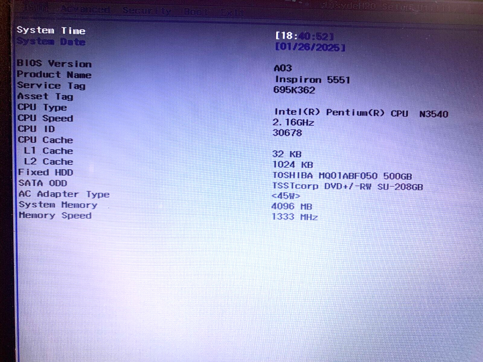 DELL INSPIRON 15-5551 Laptop w/ Intel Pentium N3540 2.16 GHZ 4GB 500GB Works!!