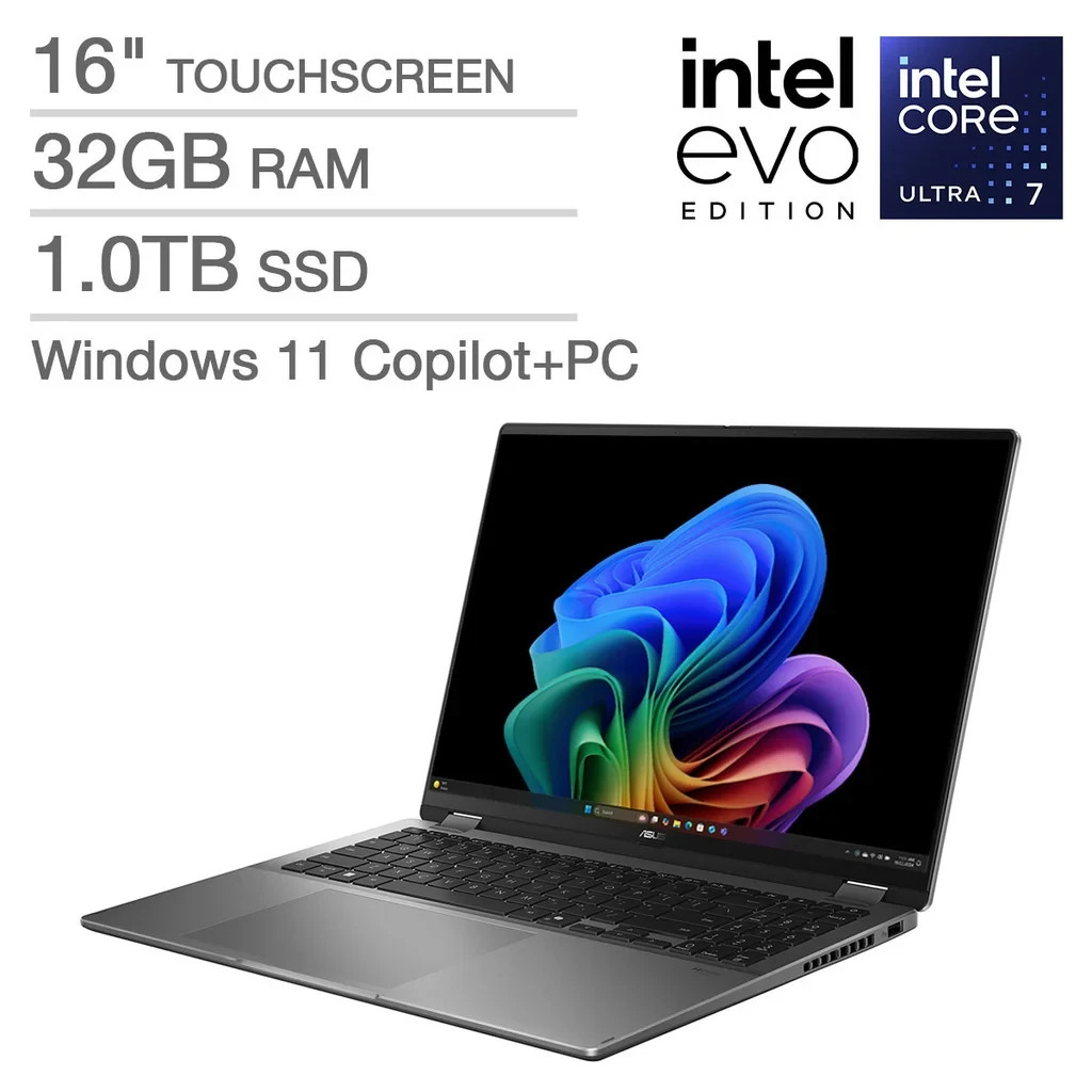 ASUS Vivobook 16 Flip 16″ OLED Touch Intel Ultra 7 258V 32GB 1TB SSD W11H Laptop