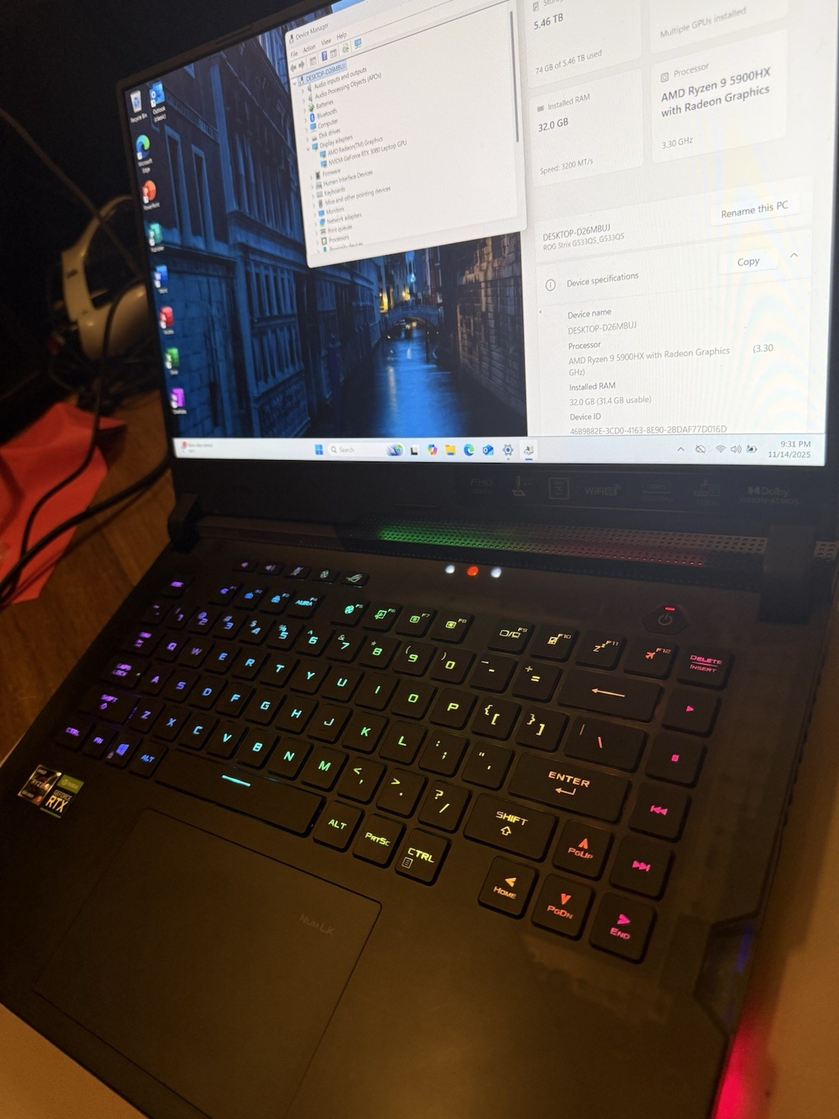 ASUS ROG STRIX SCAR G533QS 15.6” 300hz, 6TB SSD, RTX 3080, Ryzen 9, 32gb Ram,