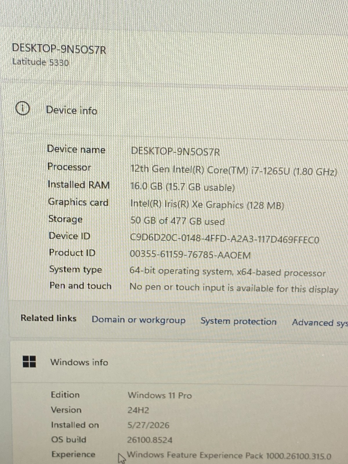 Dell Latitude 5330 13.3″ i7-1265U@1.80GHz 16GB RAM 512GB SSD NVMe W11P