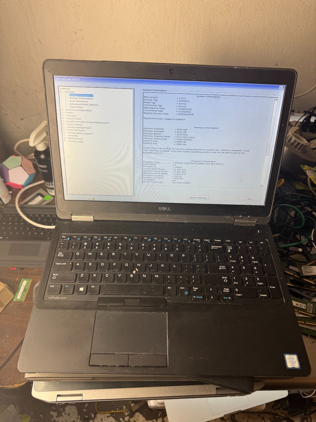 DELL LATITUDE E5570 INTEL CORE I5-6300U 8GB RAM Laptop for Parts/Repair #5036