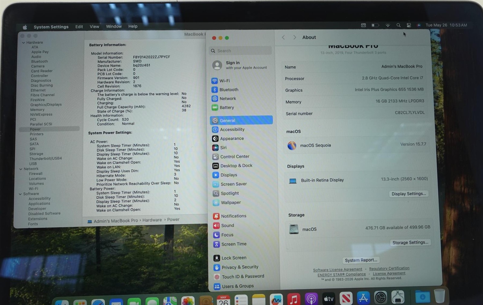 Apple MacBook Pro 2019 A1989 13.3″ Retina i7-8569U 2.8GHz 16GB 512GB Laptop