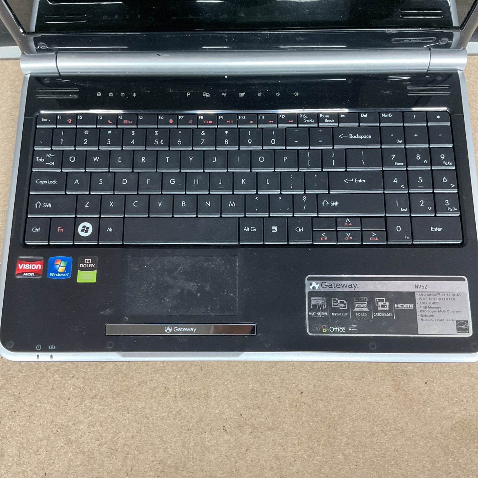 Gateway Model MS2274 Laptop Computer 15″ NV Series NV52 – Untested