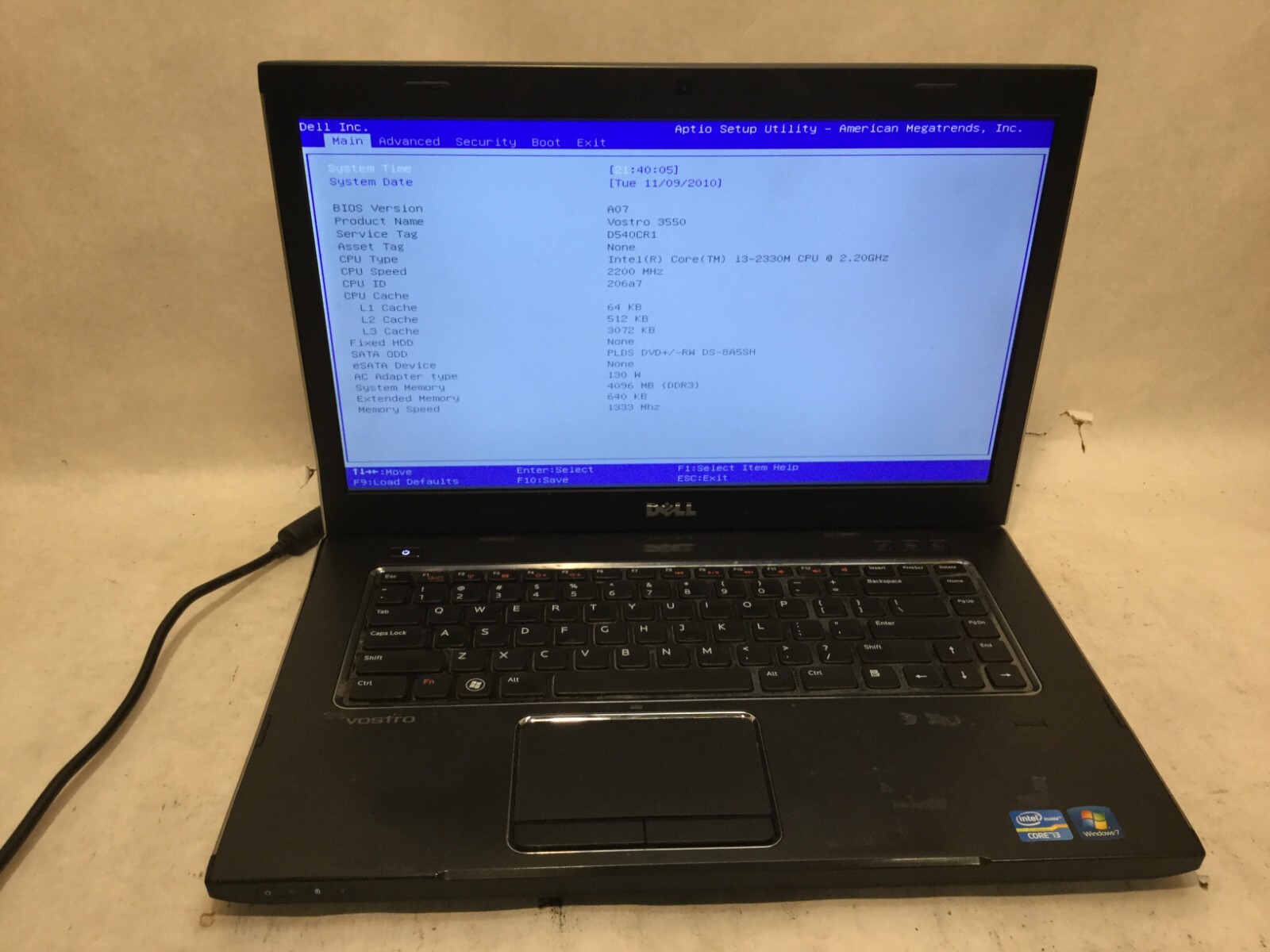 Dell Vostro 3550 15.6” / Intel Core i3-2310M @ 2.10GHz / (MISSING PARTS!) -MR