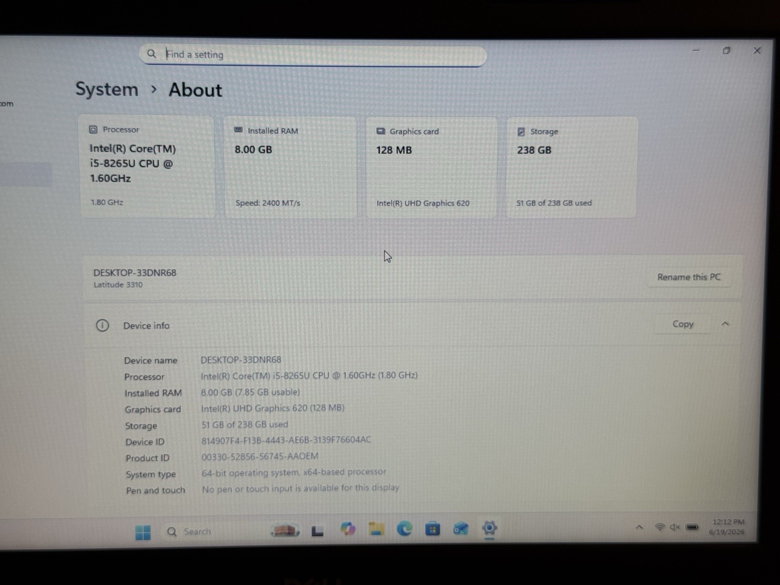 Dell Latitude 3310 13.3″ i5-8265U 8GB RAM 256GB SSD