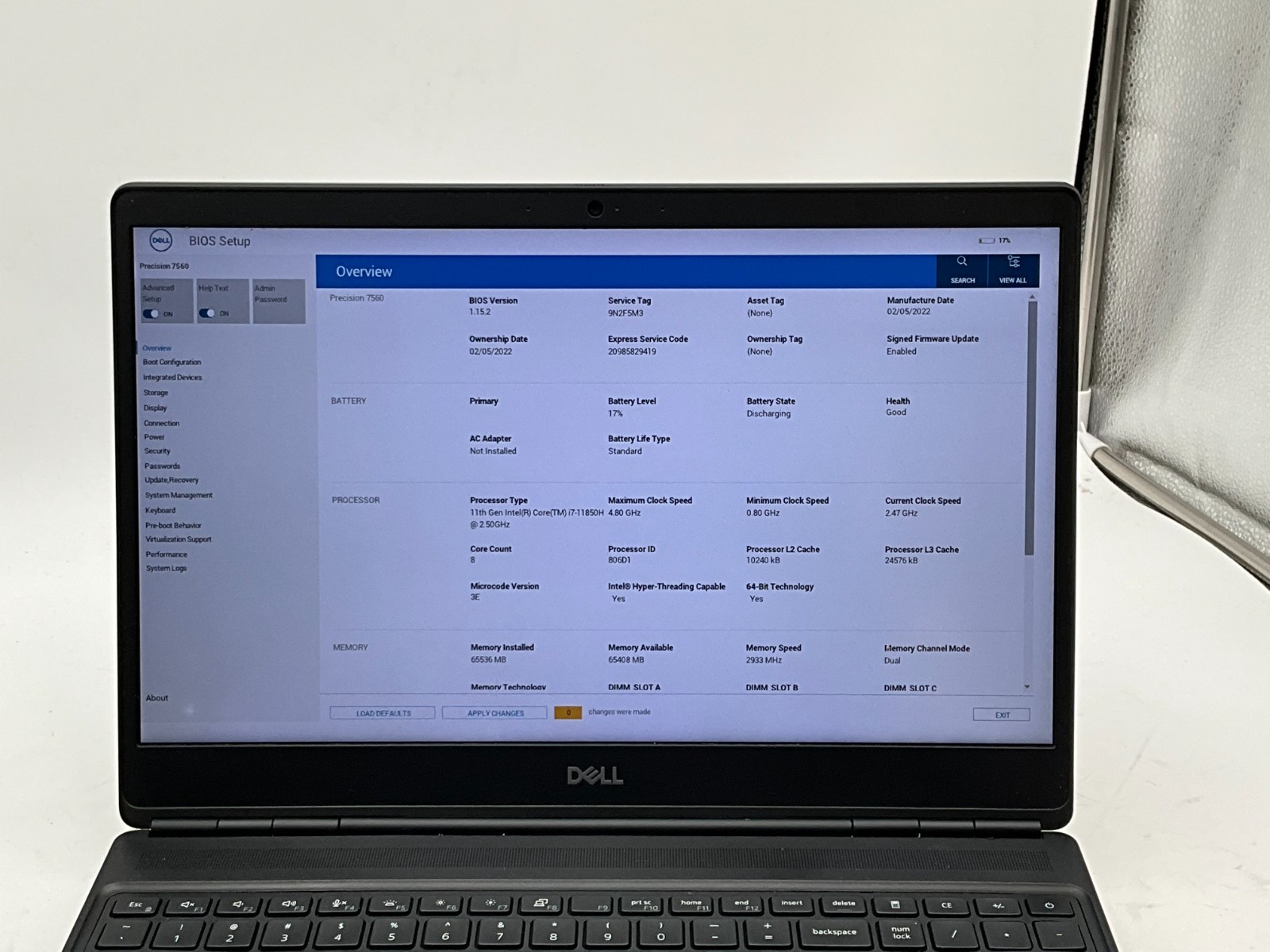 DELL Precision 7560 i7-11850H 2.50g 64GB 1tb T1200 15.6″ WIN11 Laptop 9N2F5M3