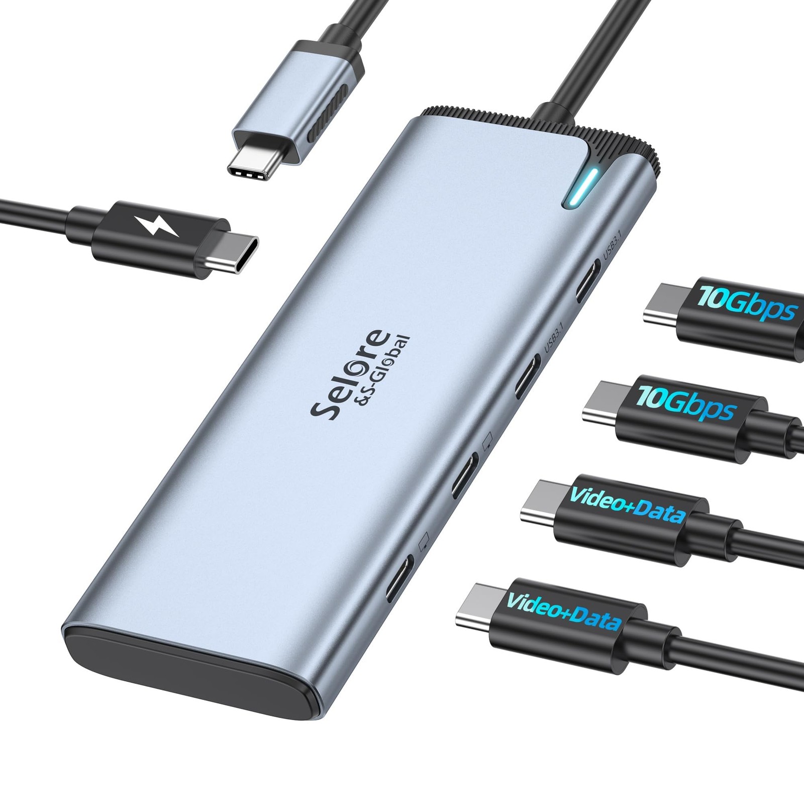 Selore&S-Global USB C Hub Dual Monitor 4K@60Hz Video 100W PD 10Gbps Data Splitte