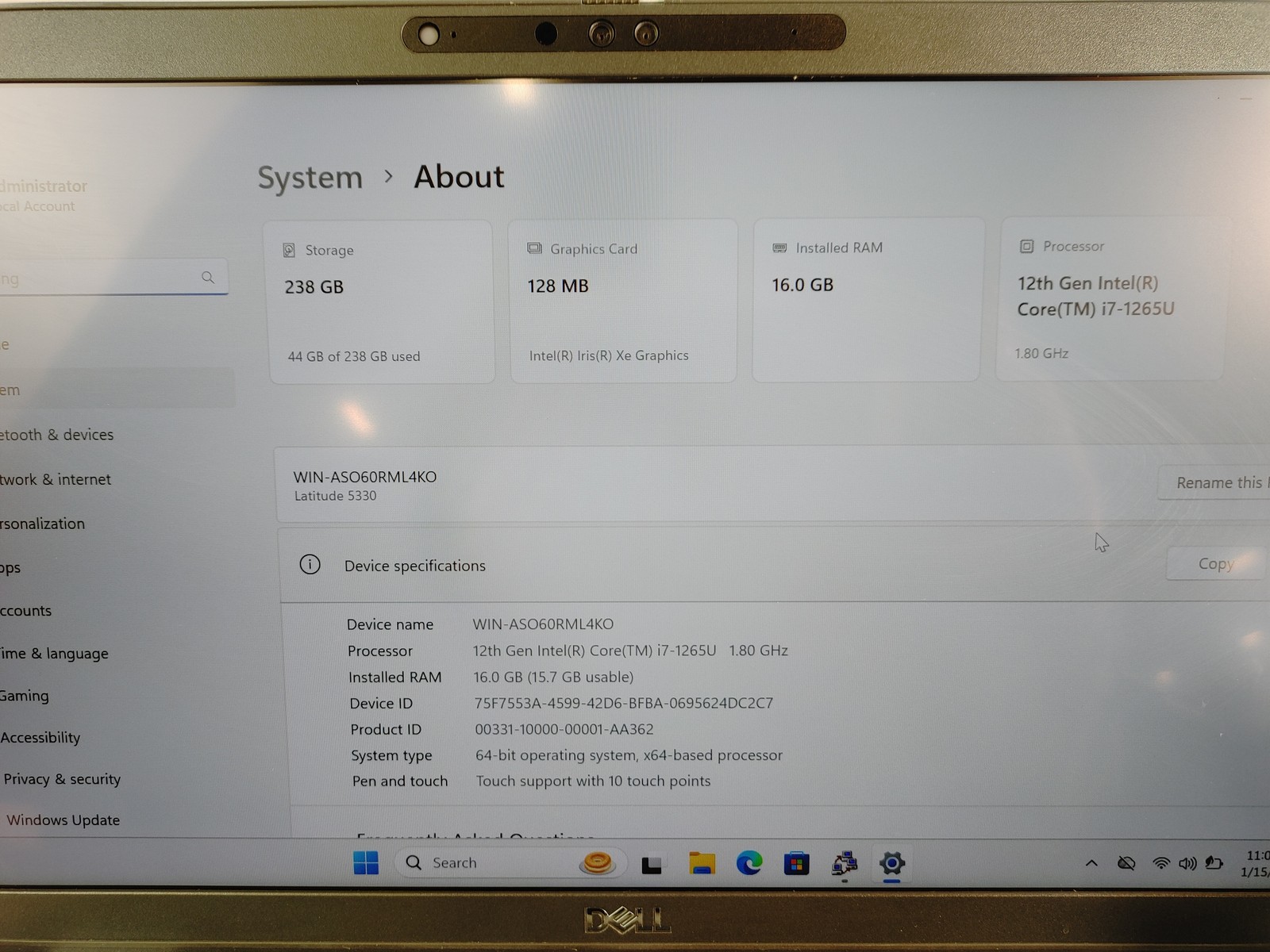 Dell Latitude 5330 Core i7-1265U 1.80 GHz 16 GB DDR4 256 GB NVMe Windows 11 Pro