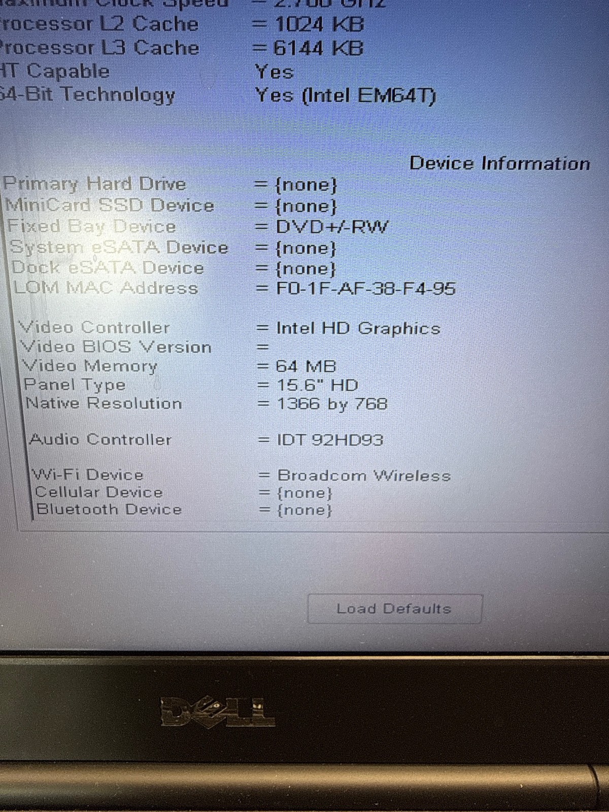 Dell Precision M4700 i7-3740QM 2.7GHz 8 GB No Drive 15.6″ FOR PARTS/REPAIR
